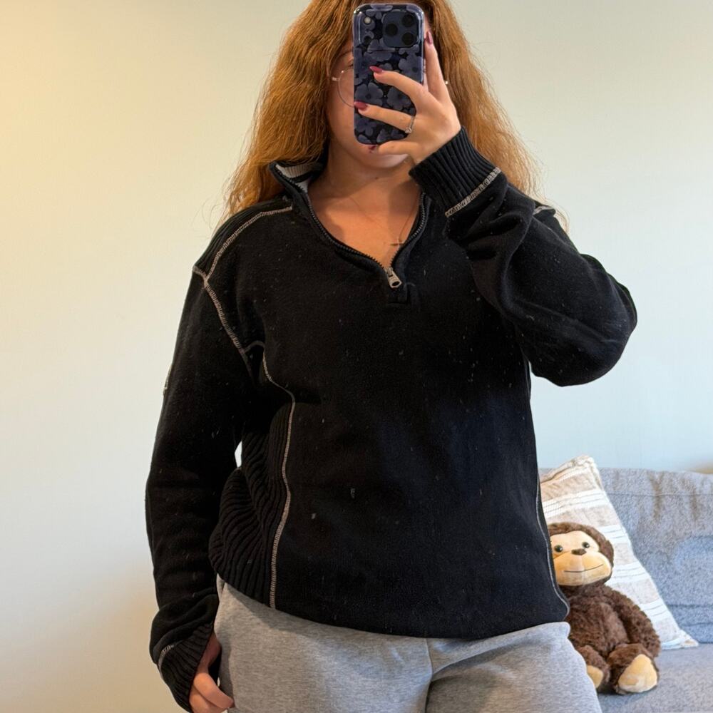 Buffalo David Bitton Black Contrast Stitch Quarter Zip